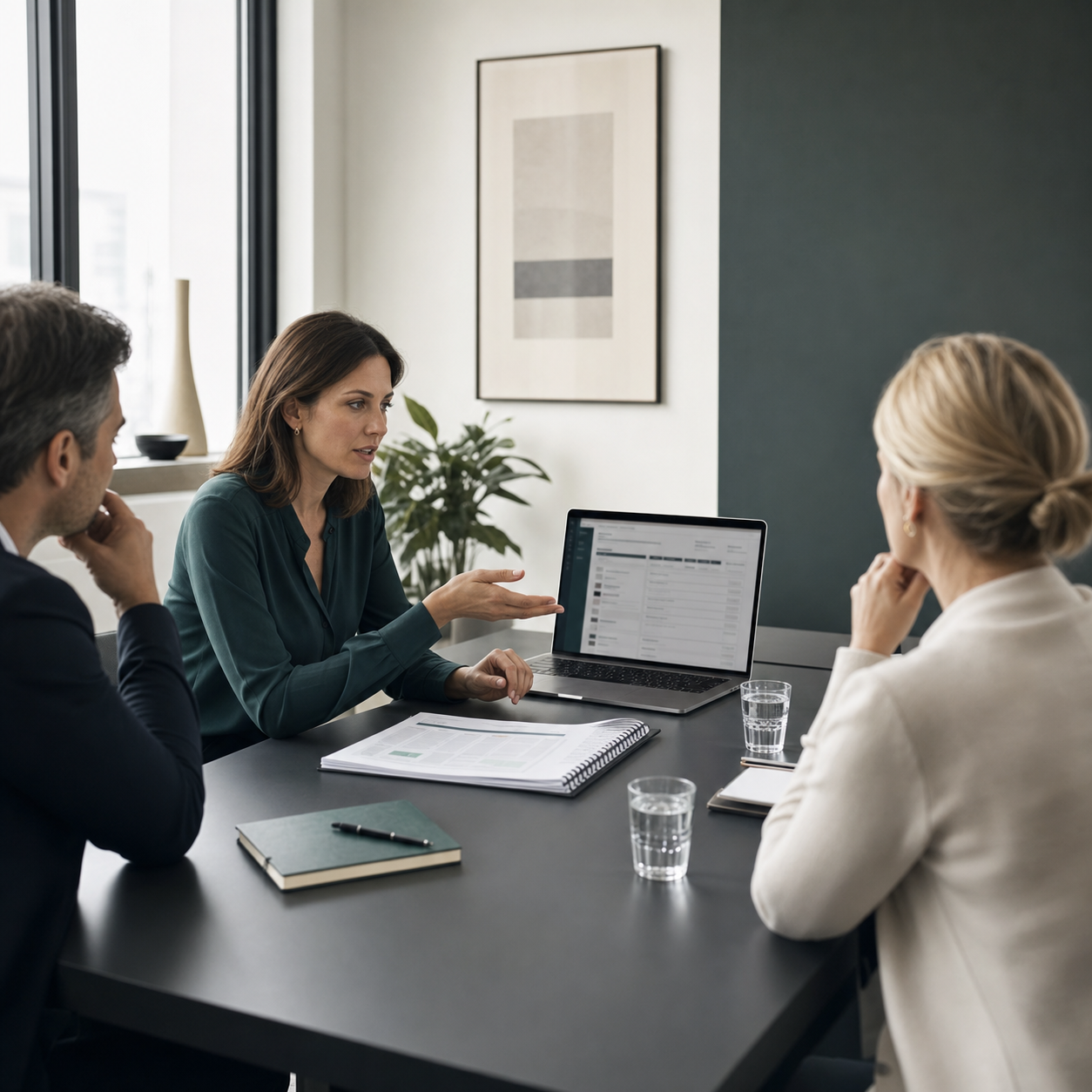 Consultant presenting a compliance review workflow